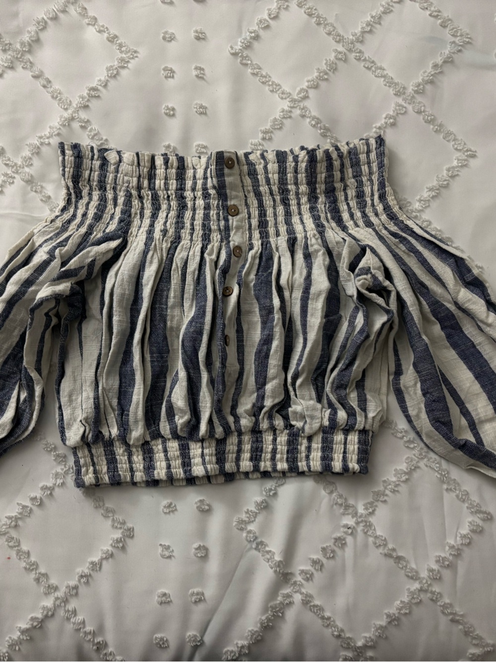 Vintage Blue and White Striped Smocked Crop Top